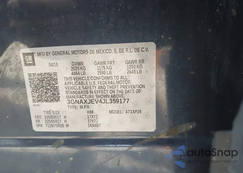 2018 Chevrolet Equinox Lt from USA, damaged, VIN 3GNAXJEV4JL359177
